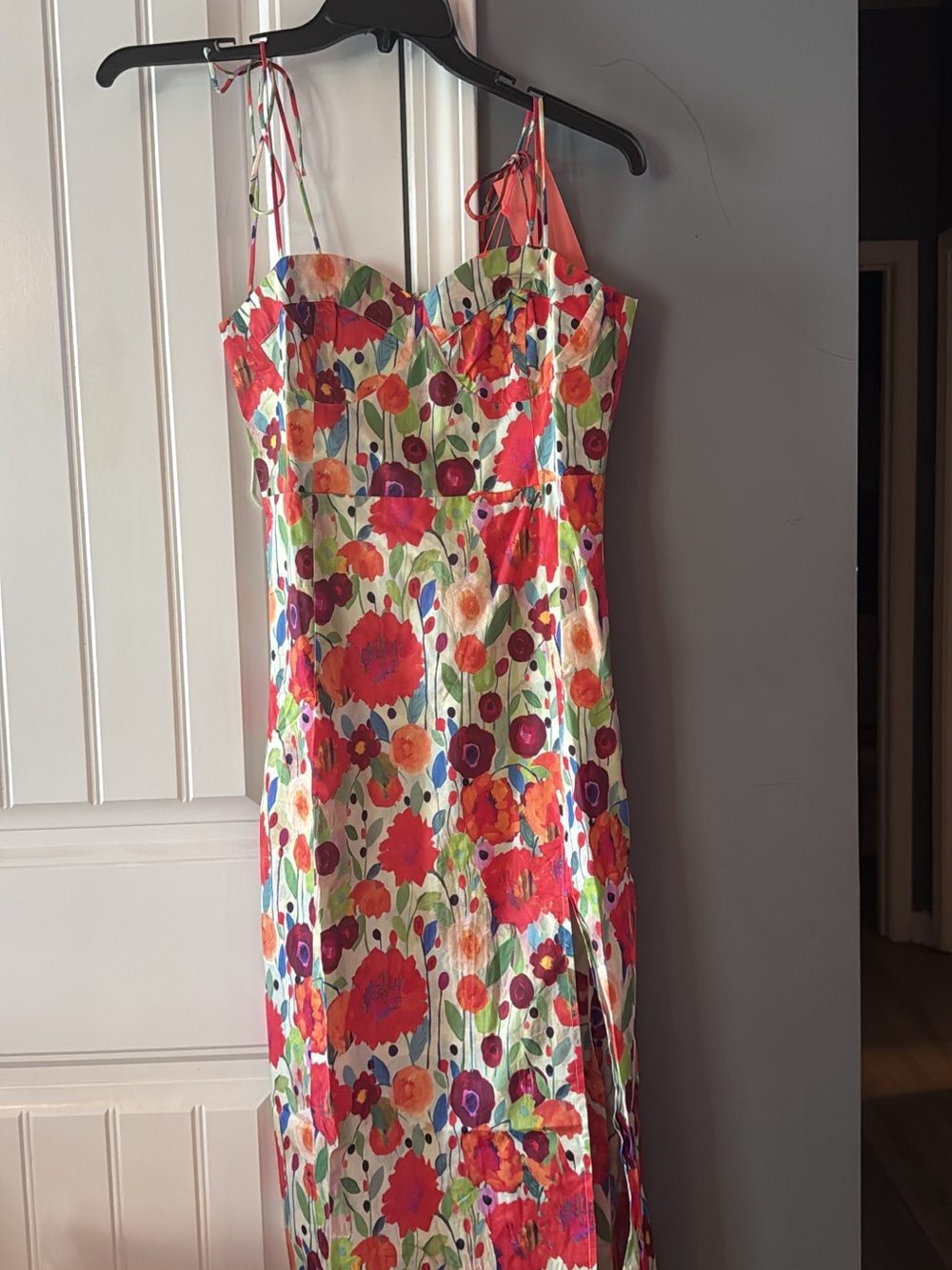 Floral Tie-Shoulder Sundress in Red and Multicolor